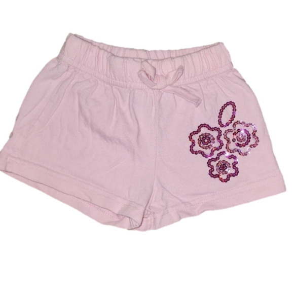 Flapdoodles Pink Shorts with Sequin Flowers on Front - Picture 1 of 4